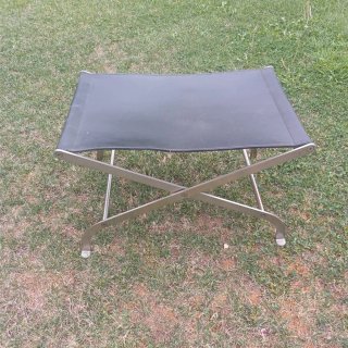 Banqueta Plegable Acero Inoxidable Cuero Negro