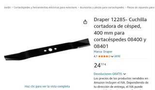 Cuchilla cortacésped Draper 400mm