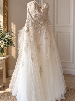 Vestido de novia con encaje y tul