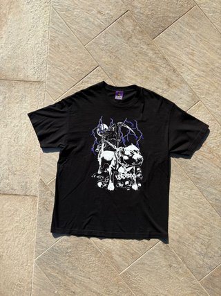 Maglia Nera con Stampa Grim Reaper e Cane