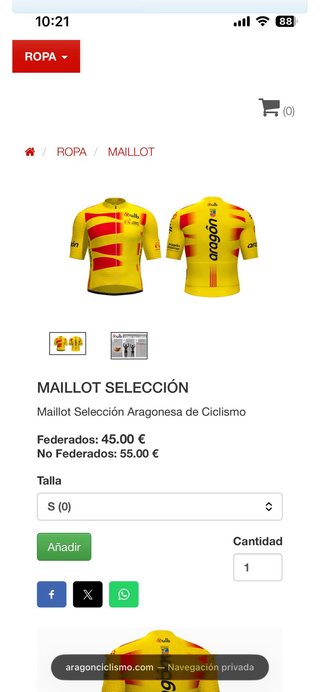 Maillot Ciclismo Federación Aragonesa Talla S
