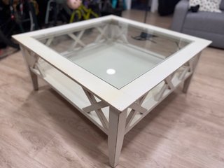 Mesa centro cristal y madera artesana