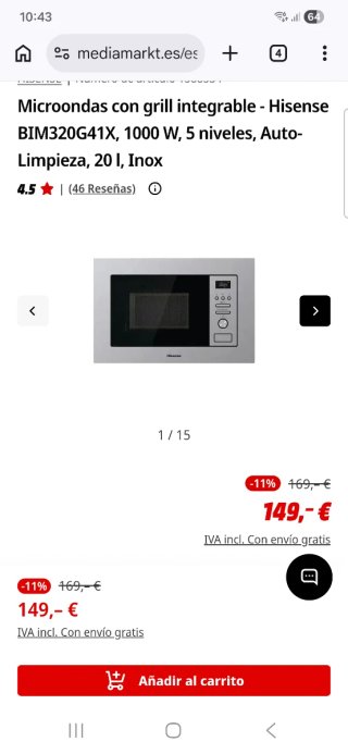 Microondas Hisense BIM320G41X Grill Inox