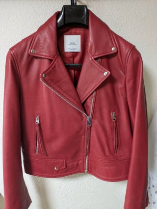 Chaqueta Biker de Cuero Roja Mango Talla 40