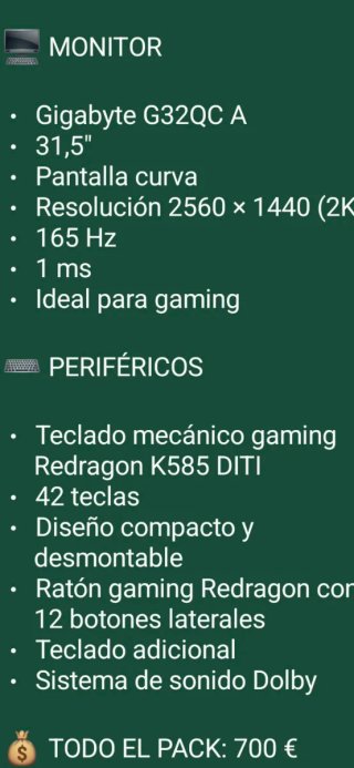 Pack Gaming Completo con Monitor 2K