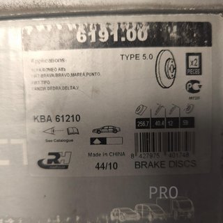 JUEGO DISCOS FRENO DELANTEROS FIAT / ALFA / LANCIA NUEVO 619100