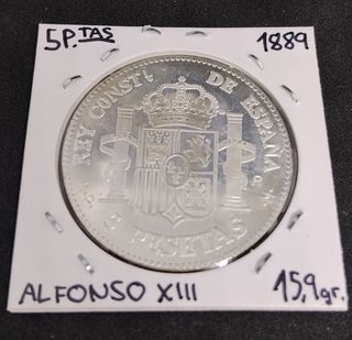 🇪🇦 5 PESETAS ALFONSO XIII AÑO 1889 REPRODUCCIÓN