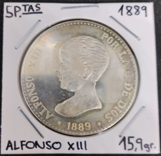 🇪🇦 5 PESETAS ALFONSO XIII AÑO 1889 REPRODUCCIÓN