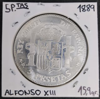 🇪🇦 5 PESETAS ALFONSO XIII AÑO 1889 REPRODUCCIÓN