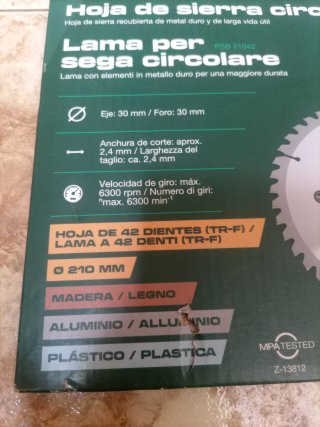 2 Hojas Sierra Circular Parkside 210mm