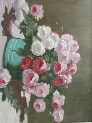 Dipinto fiori con cornice stile antica
