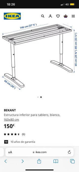 Estructura escritorio Bekant Ikea elevable NUEVO