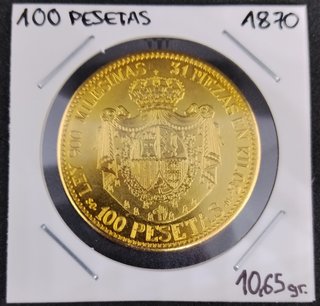 🇪🇦 100 PESETAS ORO ESPAÑA AÑO 1870 REPRODUCCIÓN