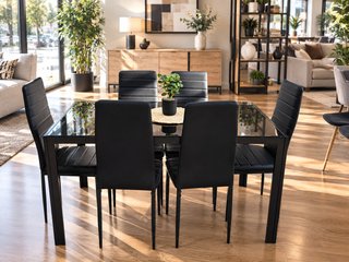 Mesa de Cristal con 6 Sillas Negras