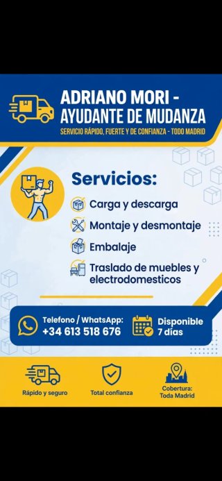 Busco trabajo. Ayudante de mudanza con experiencia