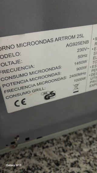 Microondas Digital Artrom 25L con Grill