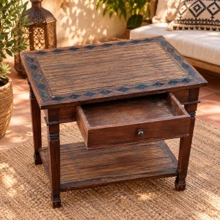 Mesa auxiliar rústica bambú y madera