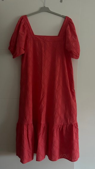 Vestido con Volante, algodon 100%, coral. Denim