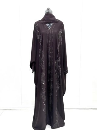 Abaya Farasha Lujo Dubai Pedrería Marrón