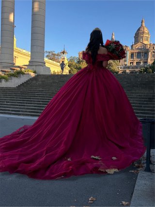 VESTIDO DE Quinceañera Rojo con Cola