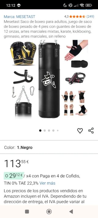 Lote Saco Boxeo + Guantes + Accesorios