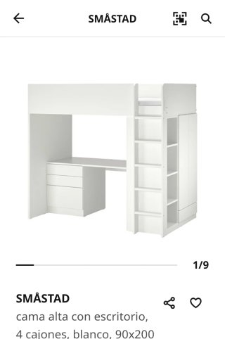 Cama Alta con Escritorio IKEA SMÅSTAD