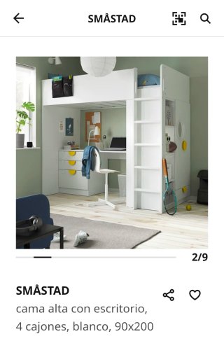 Cama Alta con Escritorio IKEA SMÅSTAD