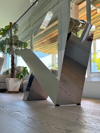 Mesa de comedor contemporánea en cristal y espejo