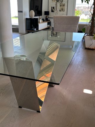 Mesa de comedor contemporánea en cristal y espejo