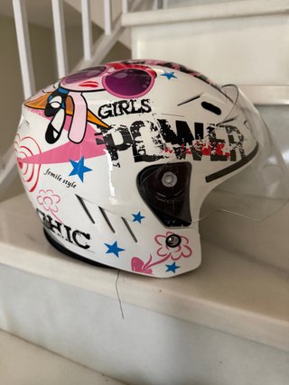 Casco Moto Juvenil Blanco y Rosa