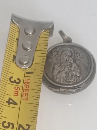Antiguo Colgante Relicario Plata Virgen María