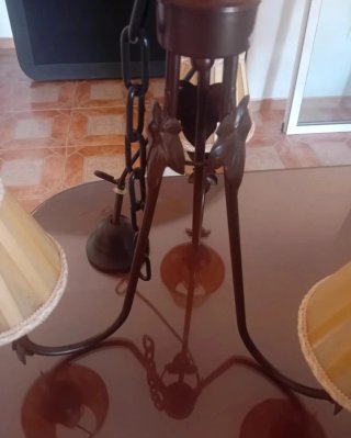 Conjunto Lámpara Techo y Mesita de Forja
