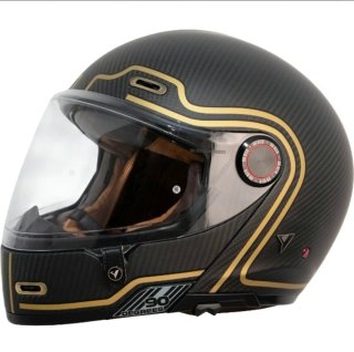 Casco de moto negro con detalles dorados talla XL