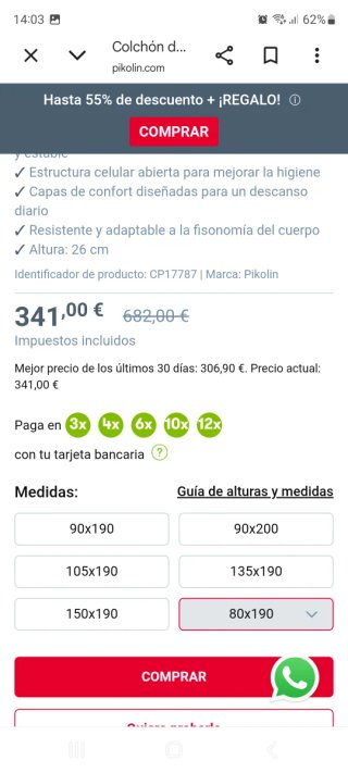 Colchon 80x190
