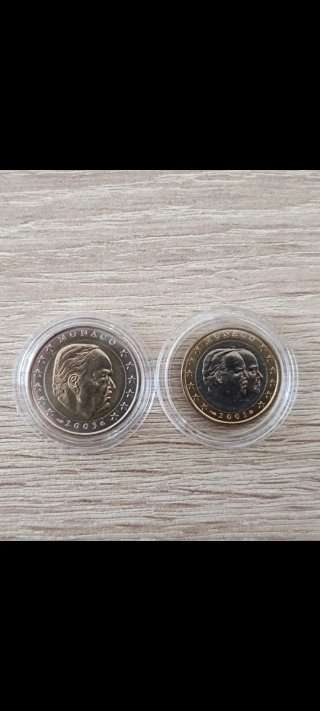 Monedas Mónaco 2€ 2003 y 1€ 2001 común S/C