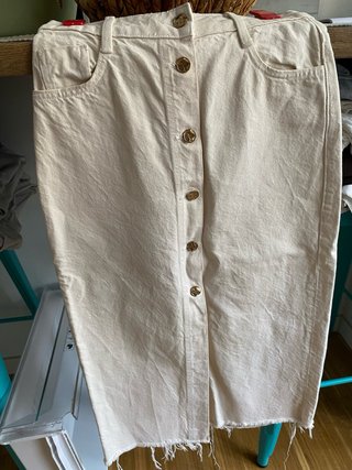 Falda Midi Vaquera Zara Beige