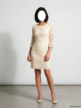 Vestido evento de encaje color crema.