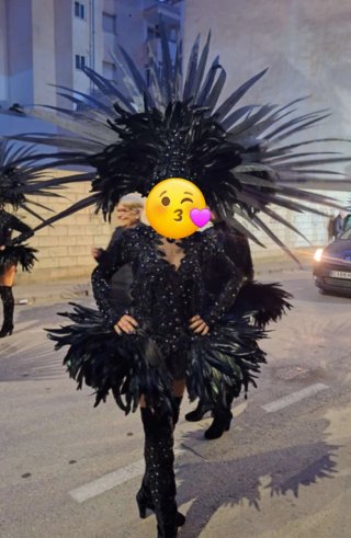 Disfraz de Carnaval Negro con Plumas