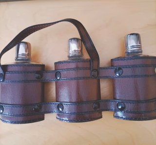 Set 3 fiaschette liquori vintage pelle anni 70