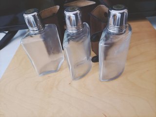 Set 3 fiaschette liquori vintage pelle anni 70