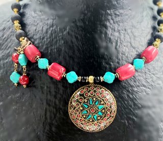 Collar,pendientes,bojo,étnicos,CORAL,Turquesas