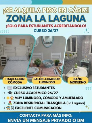 Piso en cadiz alquiler temporada curso 26/27