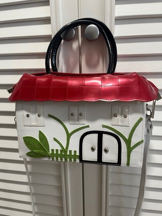 Bolso Casita Blanco Rojo 29x33