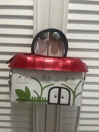 Bolso Casita Blanco Rojo 29x33