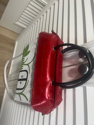 Bolso Casita Blanco Rojo 29x33