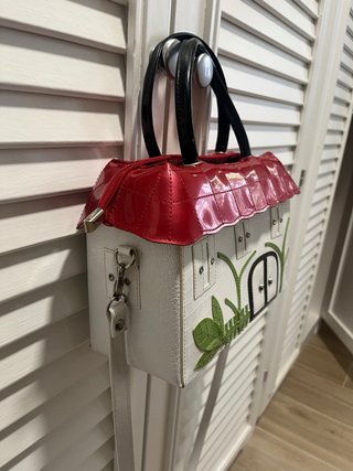 Bolso Casita Blanco Rojo 29x33