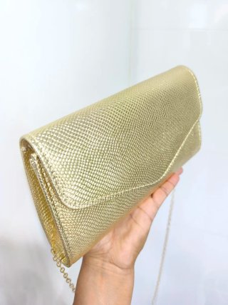 Bolso de mano dorado clutch fiesta bolso da será