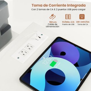 Escritorio L convertible con enchufes y 3 cajones