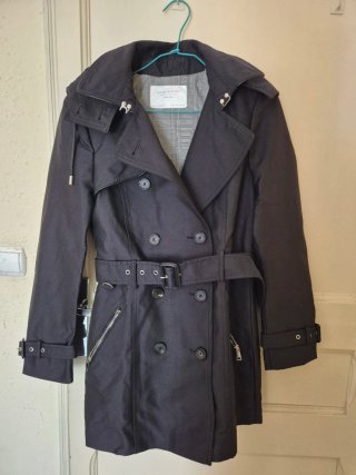 Gabardina Negra Zara Talla S