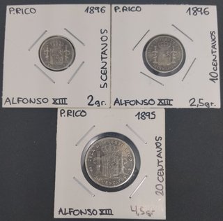 🇵🇷 LOTE 3 MONEDAS ISLA PUERTO RICO ALFONSO XIII